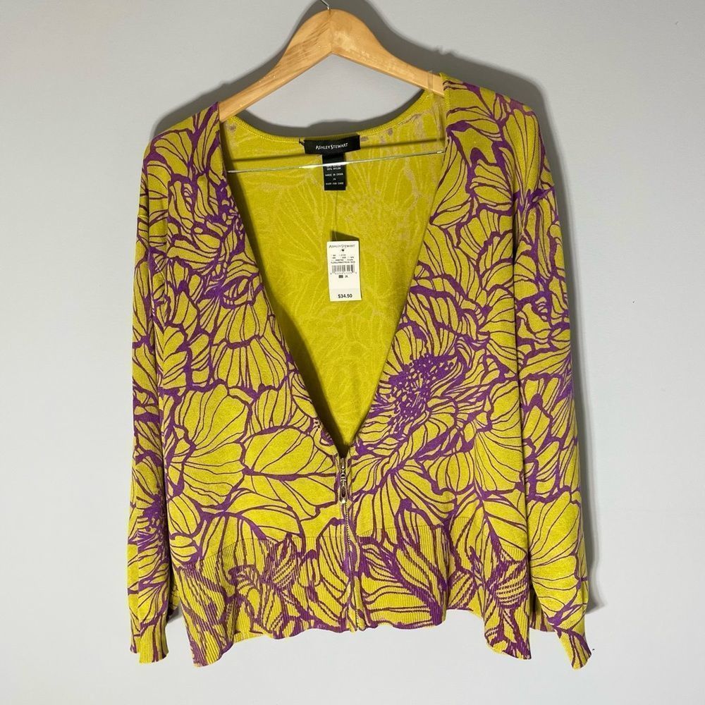 Ashley Stewart Sweater Cardigan Size 26 Citronelle NWT Half Zipper Rayon - Picture 1 of 9